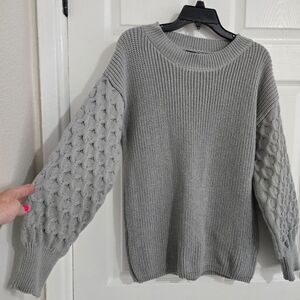 PrettyGarden Knitted Sweater Gray Women's Size L Boho Soft Stretchy Warm